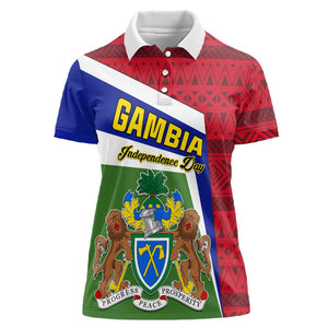 Gambia Independence Day Women Polo Shirt with Coat of Arms and African Pattern