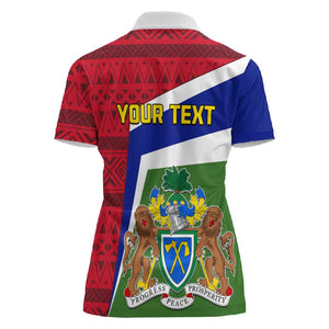 Gambia Independence Day Women Polo Shirt with Coat of Arms and African Pattern