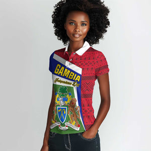 Gambia Independence Day Women Polo Shirt with Coat of Arms and African Pattern