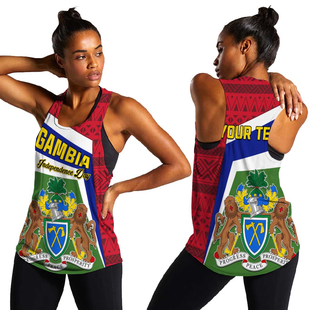 Gambia Independence Day Women Racerback Tank with Coat of Arms and African Pattern