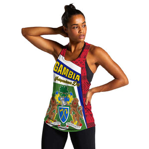 Gambia Independence Day Women Racerback Tank with Coat of Arms and African Pattern