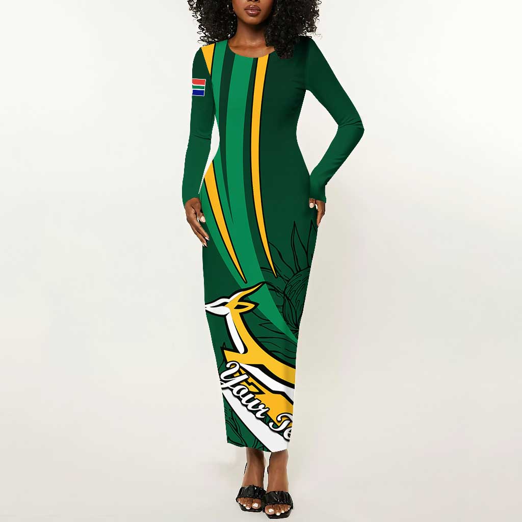 Personalized South Africa Rugby Long Sleeve Bodycon Dress - Springboks Go Champions, World Cup