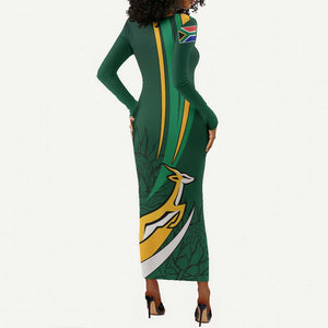 Personalized South Africa Rugby Long Sleeve Bodycon Dress - Springboks Go Champions, World Cup