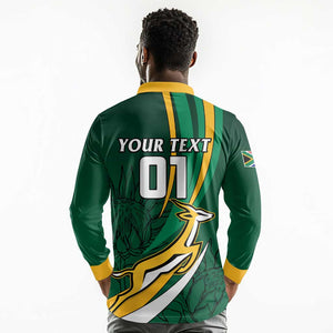 Personalized South Africa Rugby Long Sleeve Polo Shirt - Springboks Go Champions, World Cup