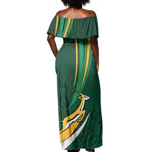 Personalized South Africa Rugby Off Shoulder Maxi Dress - Springboks Go Champions, World Cup