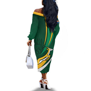 Personalized South Africa Rugby Off The Shoulder Long Sleeve Dress - Springboks Go Champions, World Cup