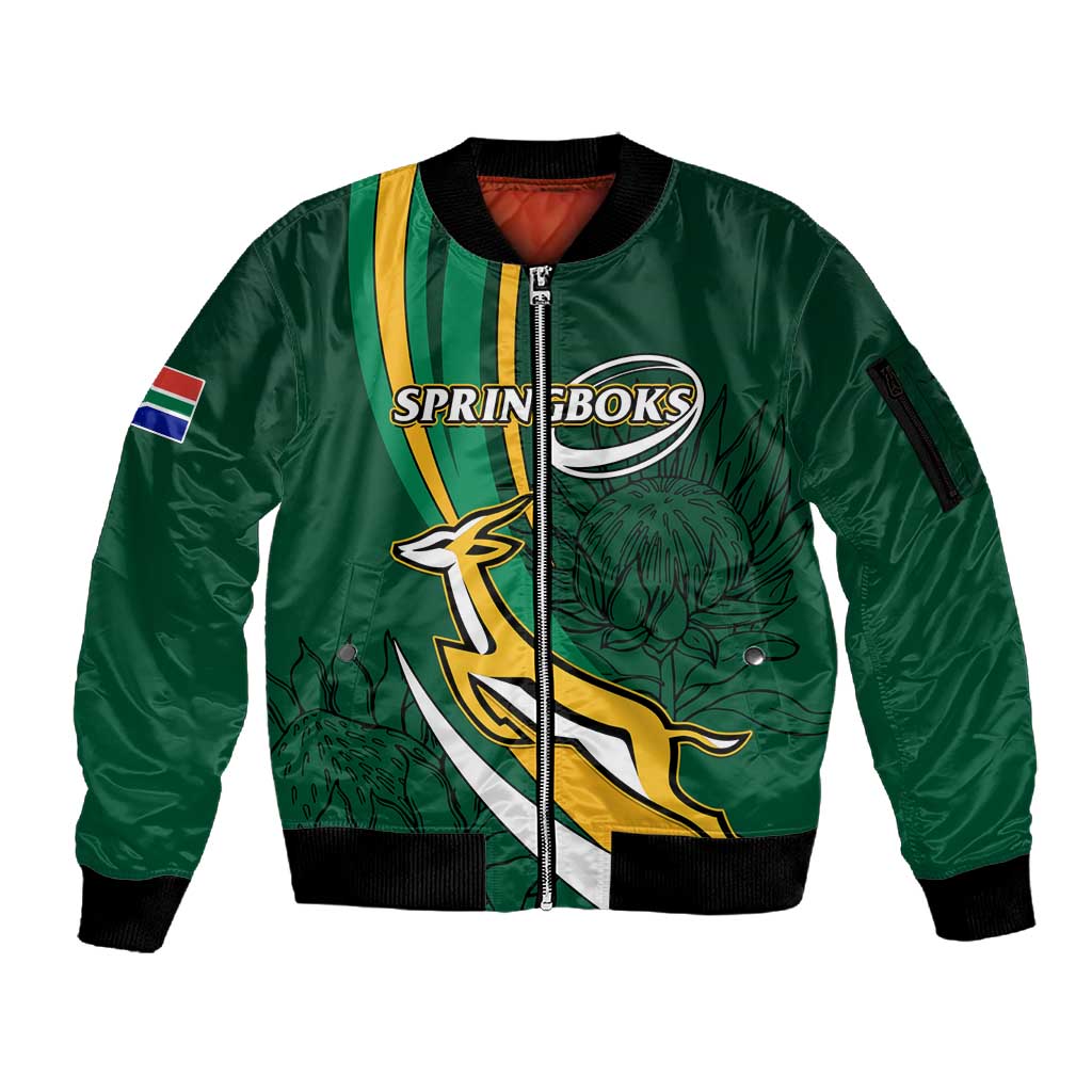 Personalized South Africa Rugby Sleeve Zip Bomber Jacket - Springboks Go Champions, World Cup