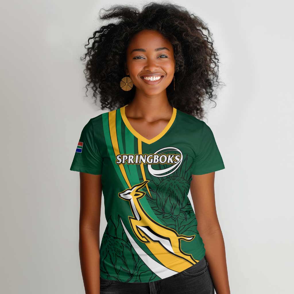 Personalized South Africa Rugby Women V-Neck T-Shirt - Springboks Go Champions, World Cup