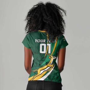 Personalized South Africa Rugby Women V-Neck T-Shirt - Springboks Go Champions, World Cup