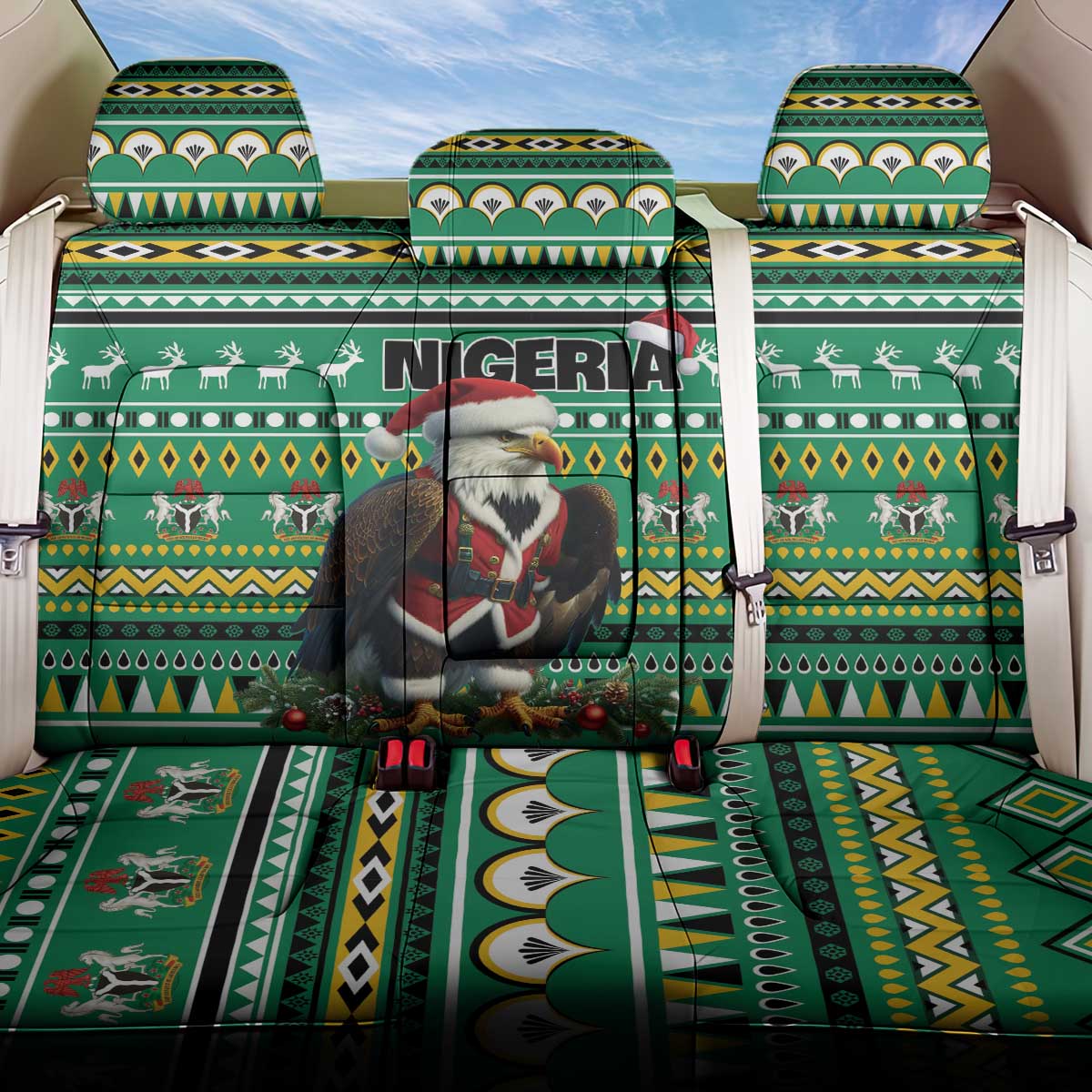 Nigeria Christmas Back Car Seat Cover Eagle Santa - African Pattern