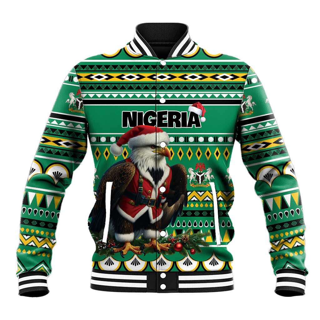 Nigeria Christmas Baseball Jacket Eagle Santa - African Pattern