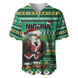 Nigeria Christmas Baseball Jersey Eagle Santa - African Pattern