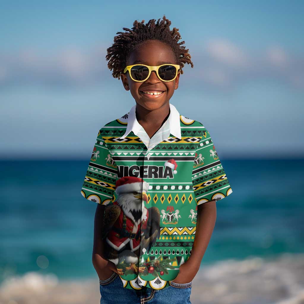 Nigeria Christmas Kid Hawaiian Shirt Eagle Santa - African Pattern