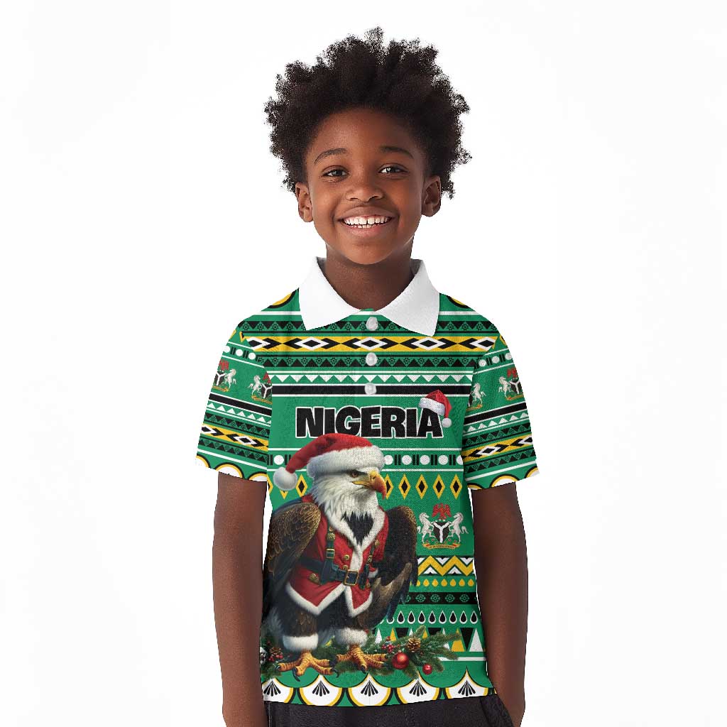 Nigeria Christmas Kid Polo Shirt Eagle Santa - African Pattern