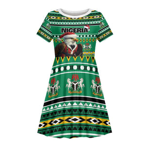 Nigeria Christmas Kid Short Sleeve Dress Eagle Santa - African Pattern