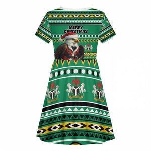 Nigeria Christmas Kid Short Sleeve Dress Eagle Santa - African Pattern