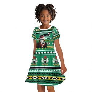 Nigeria Christmas Kid Short Sleeve Dress Eagle Santa - African Pattern