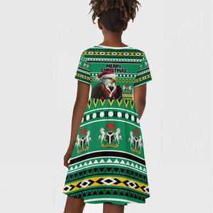 Nigeria Christmas Kid Short Sleeve Dress Eagle Santa - African Pattern