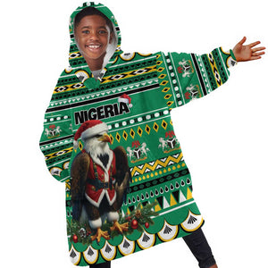 Nigeria Christmas Kid Wearable Blanket Hoodie Eagle Santa - African Pattern