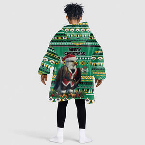 Nigeria Christmas Kid Wearable Blanket Hoodie Eagle Santa - African Pattern