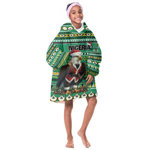 Nigeria Christmas Kid Wearable Blanket Hoodie Eagle Santa - African Pattern