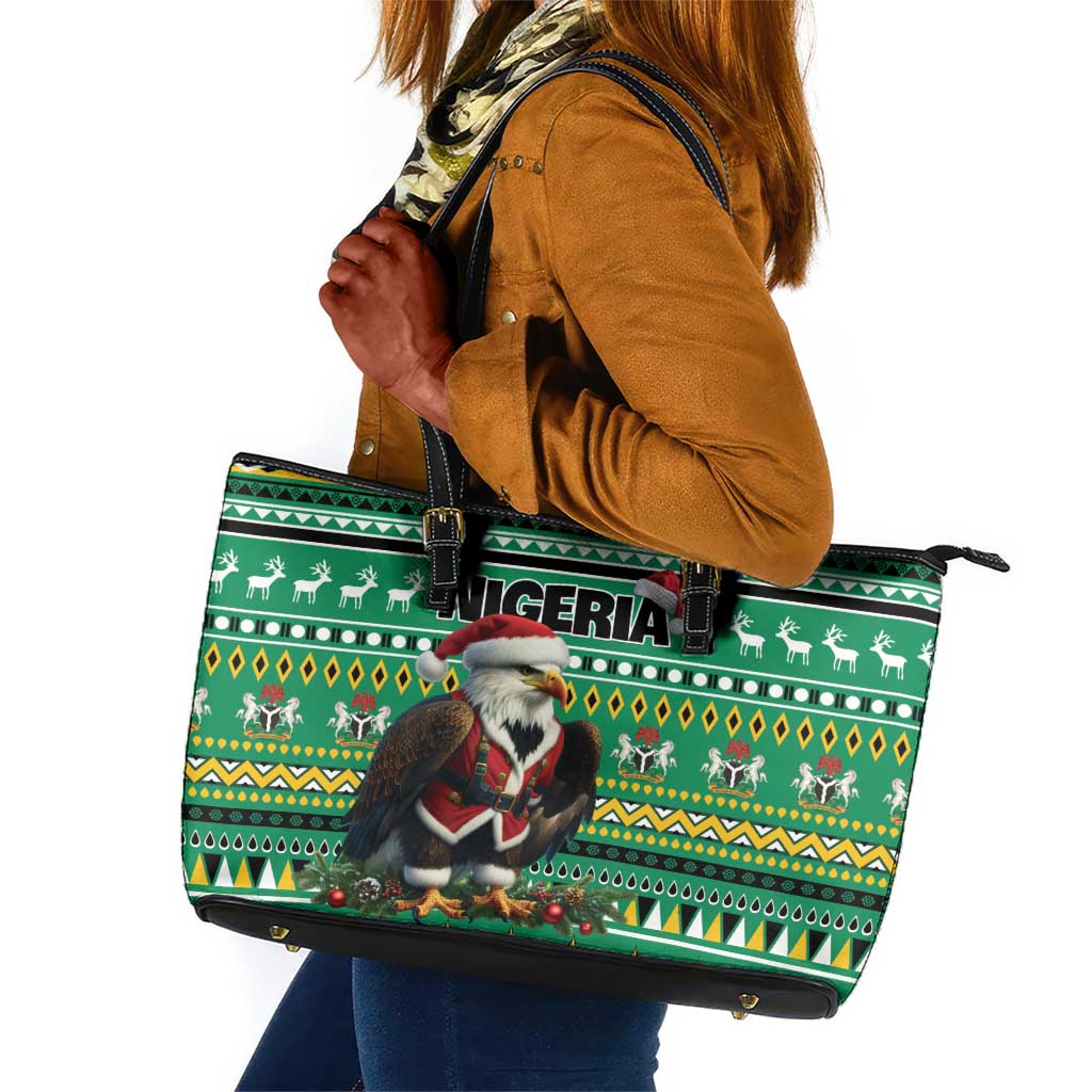 Nigeria Christmas Leather Tote Bag Eagle Santa - African Pattern