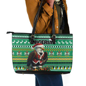 Nigeria Christmas Leather Tote Bag Eagle Santa - African Pattern