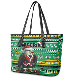 Nigeria Christmas Leather Tote Bag Eagle Santa - African Pattern