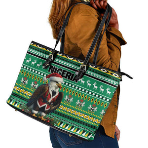 Nigeria Christmas Leather Tote Bag Eagle Santa - African Pattern