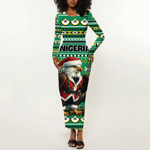 Nigeria Christmas Long Sleeve Bodycon Dress Eagle Santa - African Pattern