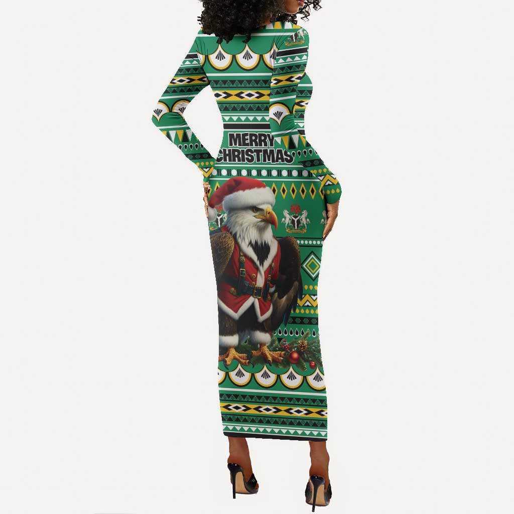 Nigeria Christmas Long Sleeve Bodycon Dress Eagle Santa - African Pattern LT01