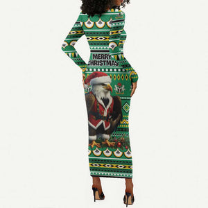 Nigeria Christmas Long Sleeve Bodycon Dress Eagle Santa - African Pattern