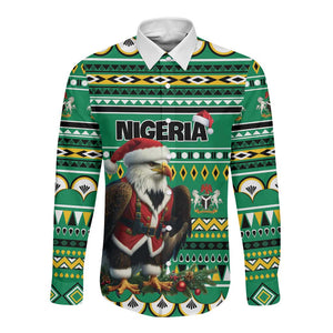 Nigeria Christmas Long Sleeve Button Shirt Eagle Santa - African Pattern