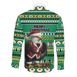 Nigeria Christmas Long Sleeve Button Shirt Eagle Santa - African Pattern