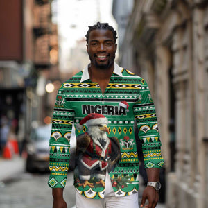 Nigeria Christmas Long Sleeve Button Shirt Eagle Santa - African Pattern