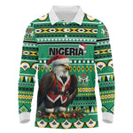 Nigeria Christmas Long Sleeve Polo Shirt Eagle Santa - African Pattern