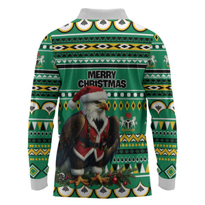 Nigeria Christmas Long Sleeve Polo Shirt Eagle Santa - African Pattern