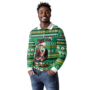 Nigeria Christmas Long Sleeve Polo Shirt Eagle Santa - African Pattern