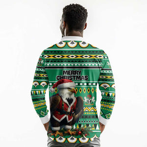 Nigeria Christmas Long Sleeve Polo Shirt Eagle Santa - African Pattern