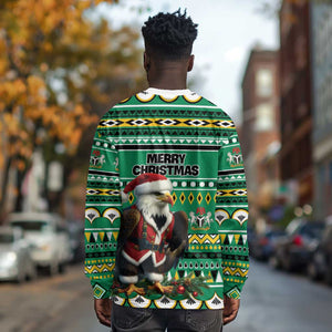 Nigeria Christmas Long Sleeve Shirt Eagle Santa - African Pattern