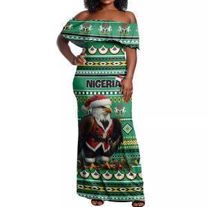 Nigeria Christmas Off Shoulder Maxi Dress Eagle Santa - African Pattern