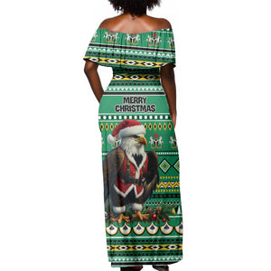 Nigeria Christmas Off Shoulder Maxi Dress Eagle Santa - African Pattern