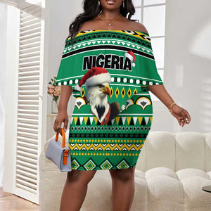 Nigeria Christmas Off Shoulder Short Dress Eagle Santa - African Pattern