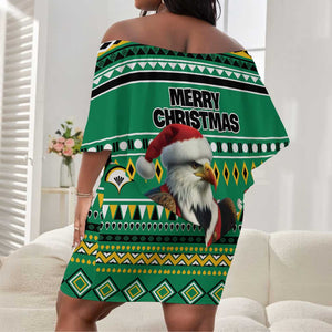 Nigeria Christmas Off Shoulder Short Dress Eagle Santa - African Pattern