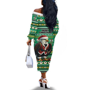 Nigeria Christmas Off The Shoulder Long Sleeve Dress Eagle Santa - African Pattern