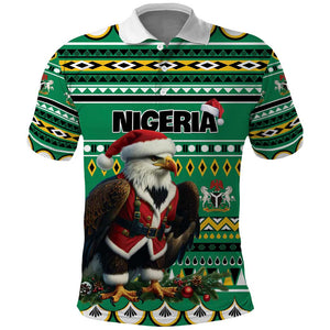 Nigeria Christmas Polo Shirt Eagle Santa - African Pattern