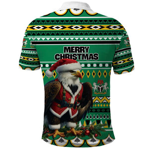 Nigeria Christmas Polo Shirt Eagle Santa - African Pattern