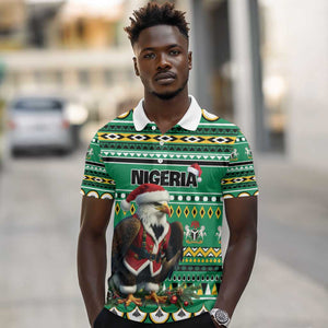 Nigeria Christmas Polo Shirt Eagle Santa - African Pattern