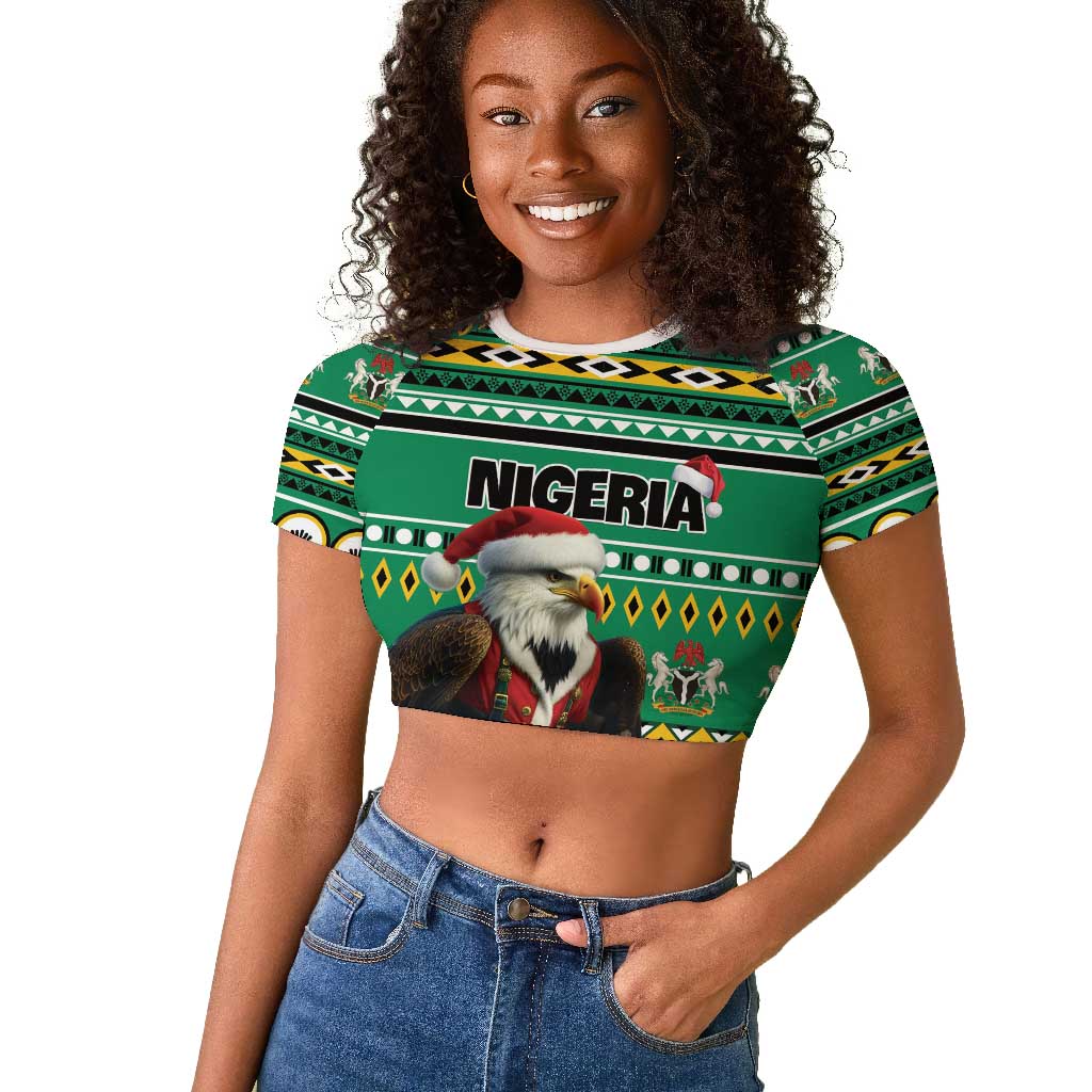 Nigeria Christmas Raglan Cropped T shirt Eagle Santa - African Pattern