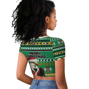 Nigeria Christmas Raglan Cropped T shirt Eagle Santa - African Pattern